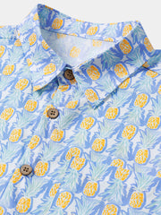 Men’s Casual Pineapple Print Short Sleeve Breathable Beach Shirt