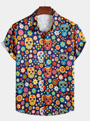 Men's Sugar Skull Punk Rock Holiday Beach Short Sleeve Shirt
