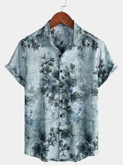 Men's Botanical Print Holiday Short Sleeve Shirt