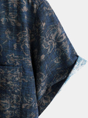 Men's Summer Retro Floral Print Pocket Short Sleeve Shirt