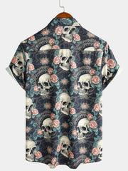 Men's Cool Skull Punk Rock Holiday Beach Short Sleeve Summer Shirt