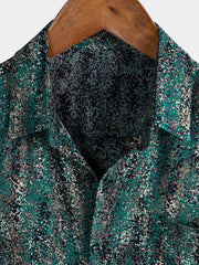 Men's Retro Abstract Print Pocket Short Sleeve Shirt
