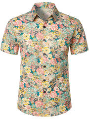 Men's Vintage Floral Cotton Short Sleeve Shirt
