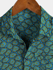 Men's Abstract Blue Short Sleeve Pocket Shirt