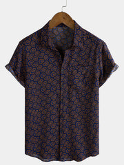 Men's Abstract Print Resort Short Sleeve Pocket Shirt