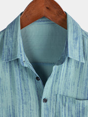 Men's Breathable Short Sleeve Pocket Blue Striped Shirt
