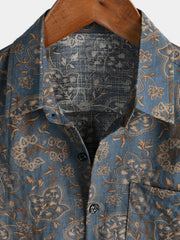 Men's Paisley Vintage Floral 70s Retro Button Up Beach Short Sleeve Shirt