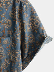 Men's Paisley Vintage Floral 70s Retro Button Up Beach Short Sleeve Shirt