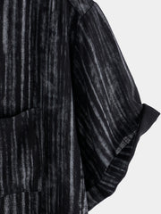 Men's Breathable Short Sleeve Pocket Black Striped Shirt