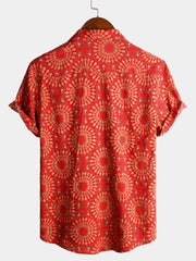 Men's Casual Retro Print Short Sleeve Shirt