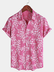Men's Summer Casual Floral Holiday Beach Short Sleeve Cotton Shirt