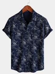 Men's Holiday Casual Summer Floral Vintage Short Sleeve Shirt