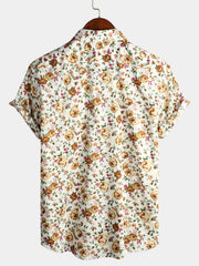 Men's Short Sleeve Rose Print Cotton Shirt