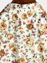 Men's Short Sleeve Rose Print Cotton Shirt