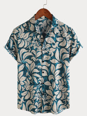 Men's Casual Vintage Holiday Floral Button Up Short Sleeve Shirt