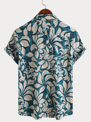 Men's Casual Vintage Holiday Floral Button Up Short Sleeve Shirt