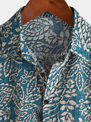 Men's Retro Print Casual Short Sleeve Button Up Shirt