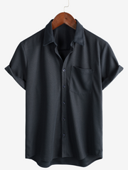 Men's Casual Waffle Short Sleeve Button Up Summer Loose Fit Beach Shirt