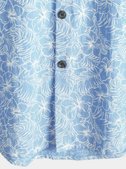 Men's Cotton Floral Holiday Flower Print Button Up Beach Light Blue Hawaiian Short Sleeve Shirt