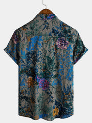 Men's Breathable Retro Floral Pattern Short Sleeve Shirt