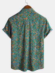 Men's Abstract Stylish Pocket Button Up Short Sleeve Retro Shirt