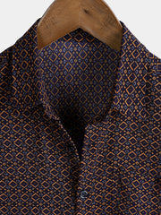 Men's Geometric Print Bohemian Casual Short Sleeve Shirt