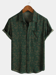 Men's Green Geometric Abstract Print Casual Short Sleeve Shirt