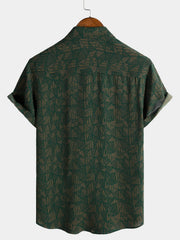 Men's Green Geometric Abstract Print Casual Short Sleeve Shirt