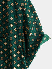 Men's Green Diamond Pattern Bohemian Casual Short Sleeve Shirt