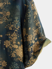 Men's Retro Floral Print Rayon Short Sleeve Shirt