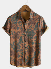 Men's Vintage Floral Print Casual Holiday Short Sleeve Shirt