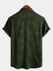 Men's Floral Dark Green Hawaiian Vintage Soft Beach Holiday Button Up Short Sleeve Shirt