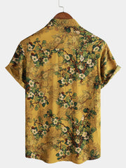 Men's Vintage Holiday Casual Rayon Soft Floral Short Sleeve Button Up Shirt