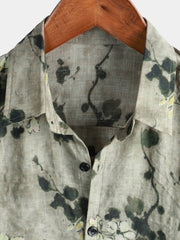 Men's Vintage Floral Cotton Breathable Short Sleeve Grey Button Up Shirt