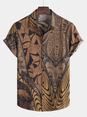 Men's Retro Holiday Summer Vintage Button Up Vacation Beach Short Sleeve Shirt