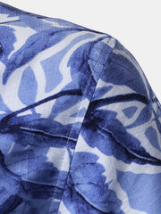 Men's Blue Tropical Print Pocket Resort Short Sleeve Shirt