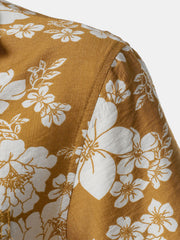 Men's Yellow Floral Pocket Resort Short Sleeve Shirt