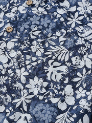Men's Short Sleeve Cotton Breathable Island Holiday Hibiscus Print Retro Shirt