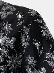 Men's Black Tropical Floral Print Casual Hawaiian Shirt