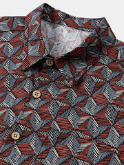 Men’s Geometric Pattern Short Sleeve Button Up Breathable Cool Everyday Casual Shirt