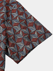 Men’s Geometric Pattern Short Sleeve Button Up Breathable Cool Everyday Casual Shirt