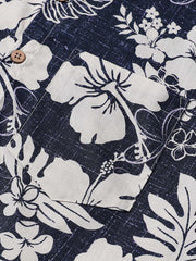 Men's Short Sleeve Cotton Breathable Island Holiday Blossom Pattern Vintage Shirt