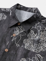 Men's Short Sleeve Cotton Breathable Island Holiday Sketch Floral Retro Shirt