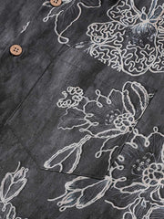 Men's Short Sleeve Cotton Breathable Island Holiday Sketch Floral Retro Shirt