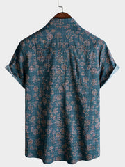 Men's Vintage Floral Breathable Cotton Short Sleeve Shirt