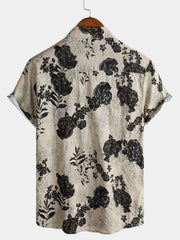 Men's Floral Vintage Short Sleeve Leisure Cotton Shirt