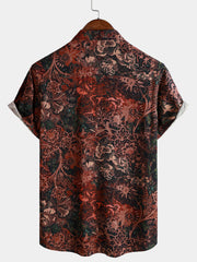Men's Red Retro Floral 100% Rayon Short Sleeve Resort Shirt
