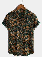Men's Floral Print Boho Vintage Casual Short Sleeve Shirt