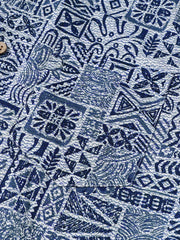 Men’s Summer Beach Vintage Blue Geometric Cotton Casual Breathable Short Sleeve Shirt