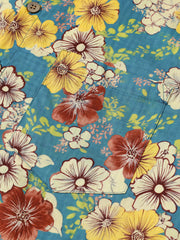 Men’s Summer Beach Vintage Light Blue Blossom Cotton Casual Breathable Short Sleeve Shirt